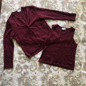 Burgundy cardigan and tank 2-piece set